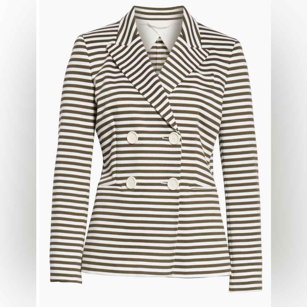 Max Mara Stallo Double-breasted Striped Stretch-jersey Blazer Sz 10